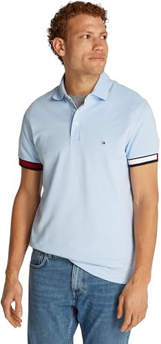 Tommy Hilfiger Uomo Maglietta Polo Maniche Corte Flag Cuff Slim Fit, Blu (Sweet Blue), XXL