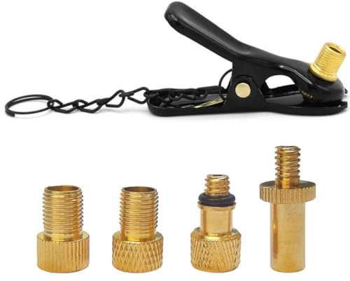 FiTspi 4Pcs Bicycle Pump Adapter Valve with 1Pc Conversion Clip, Brass Bike Nozzle Converter Set, Bike Tyre Inflation Kit, DV AV SV Valve Adapter for Road Bikes, Electric Cars, Motorcycles, Balls, Bal