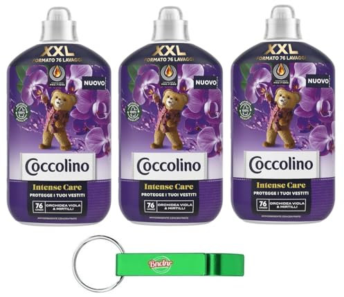 3x Coccolino Ammorbidente Concentrato Orchidea Viola e Mirtilli, Intense Care con Tecnologia Pro-Fibre, Formato XXL Fino a 76 Lavaggi, 1750ml + Portachiavi Beni Culinari in Omaggio