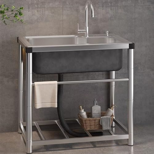 haiyusm Lavello Cucina in Acciaio Inox Kitchen Sinks Lavandino da Esterno Lavelli Commerciali Vasca Singola per Uso Esterno E Interno (50×37cm,A)