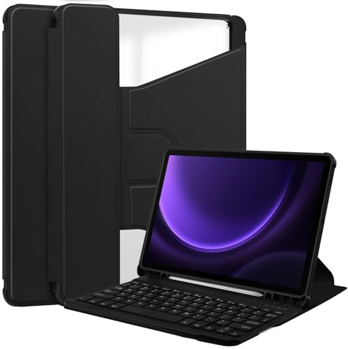 Lobwerk 3in1 Bluetooth Tastatur (Weiß) + Maus (Schwarz) + Cover für Samsung Galaxy Tab S9 SM-X710 SM-X716 2023 11 Zoll Zoll Case Schutz Hülle Tasche Keyboard