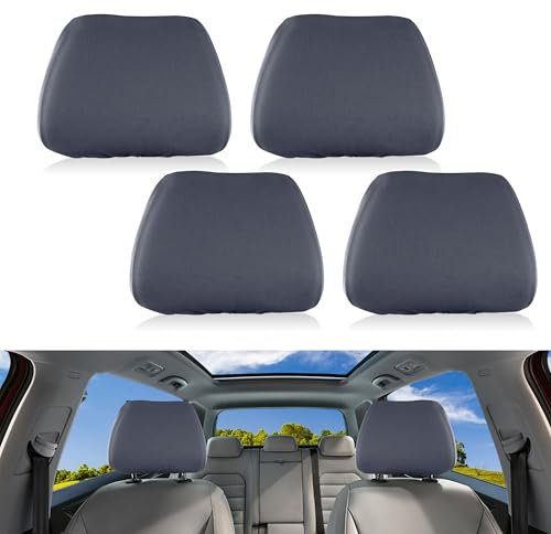 Heveer Auto Kopfstützenbezüge Waschbar Kopfstützen Bezug Staubdicht Kopfstützenschutz Abdeckung Universal für LKW Bus Reisebus Auto 4 Stück Grau