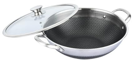 Wok Topf Edelstahl Wabenstruktur Ø36cm Induktion Anti Haft Kratzfest in Silber