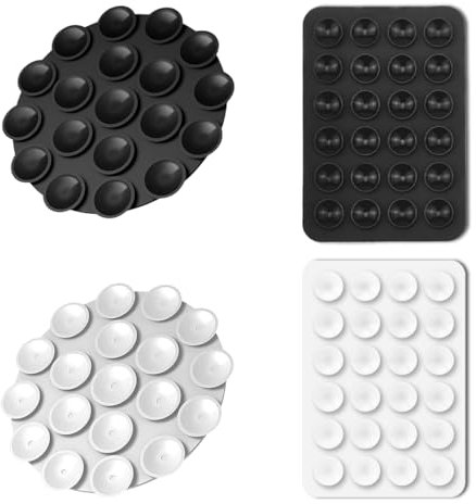 SGERUFZ 4 Pcs Ventosa per Telefono Universale Supporto Vivavoce Antiscivolo per Selfie e Video Nero e Bianco