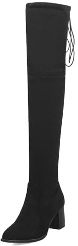 Klarmar Donna Appuntito Sopra Il Ginocchio Moda Stivali Alti Brillantini Inverno Festa Warm Block Stivali Alti Eleganti Stretch Booty Nero-Suede Numero 36 EU/23CM