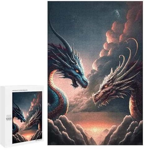 Wooden Jigsaw Puzzle for Adults 1000 Pieces Two Dragons Fun Challenging Brain Exercise Family Game Creative Gift for Friends Parents Grandparents