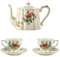 Service à thé en porcelaine de style britannique, théière en céramique à motif de fraises, tasses et soucoupes, ensemble cadeau, théière de 900 ml, tasses de 220 ml, idéal for le thé de l'après-midi,
