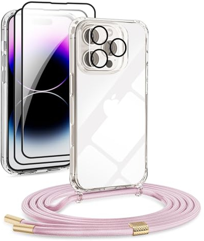 DiDaDi Cover per iPhone 16 Pro Max Trasparente con Cordino, Custodia con Regolabile Collana, Coque per iphone 16 Pro Max Avec Cordon, Antiurto Custodia con Laccio Case con Laccio Tracolla, Oro Rosa