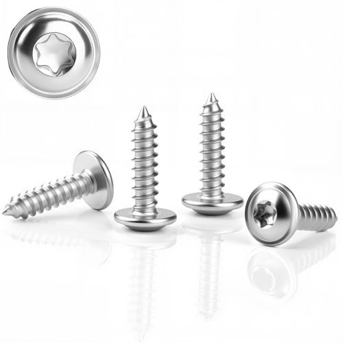 Lot de 80 vis à tôle en acier inoxydable M3 x 10 mm - Vis à tête bombée pour bois - Vis à tête plate avec rondelle 304 - Vis autotaraudeuses Torx A2 V2A, filetage complet, argentées