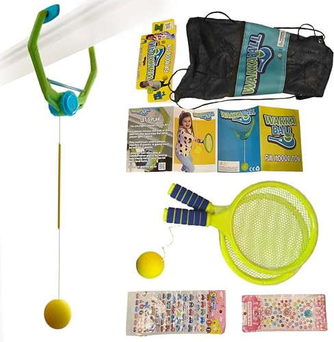 WakkaBall Kids Indoor Swing Ball Game - Hanging Ball on a String for Kids with Adjustable Height & 2 Rackets - Game for Hand-Eye Coordination - Girls & Boys Toy