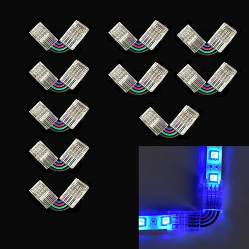 LED-Streifenverbinder, 4-polig, 8 mm, rechtwinklig, verstellbar, L-Form, für 3528/5050 SMD RGB LED-Streifen, 90 Grad