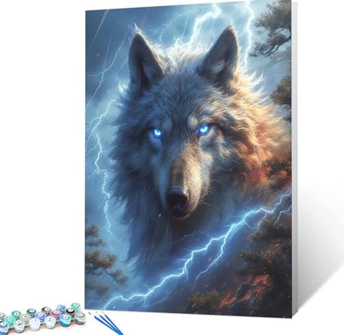 Malen Nach Zahlen Erwachsene Wolf, Paint by Numbers Knitterfreie Leinwand Bilder Landschaft Malen Nach Zahlen Kinder, DIY Handgemalt Ölgemälde Kreativ Bastelset Erwachsene für Wanddeko 40x50cm H5-235