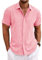 PADOLA Camicia in Lino Uomo Camicie con Collo Botton-downa Maniche Corte e da Spiaggia Slim Fit Estiva Estate Casual(L,Rosa)