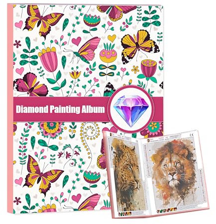 QIUQI Diamond Painting Bilder Album A3, 5D Diamant Painting Bilder Album, A3 Aufbewahrung für Diamant Malerei Bilder 30 x 40 cm (Farbiger Bezug, 30 Seiten Hält 60 Blatt, Schmetterling)