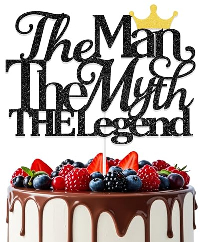 The Man The Myth The Legend Cake Topper, Men's Birthday Decorations, Happy Father's Day Cake Topper, Happy Retirement Theme Father's Birthday Party Supplies Black & Gold
