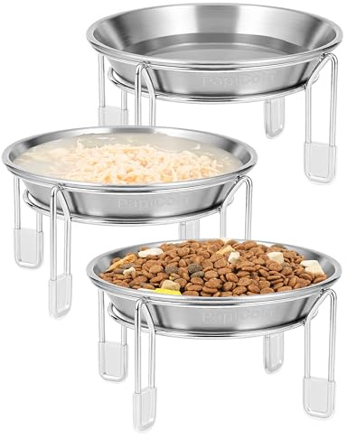 Elevated cat Bowl 3PC, 6.3 Wide Raised Cat Bowl | Stainless Steel Cat Food and Water Dishes, Small Dog Bowl, Whisker Friendly, Anti-Vomiting, Neck Stress-Free Bowl Stands