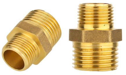 Gosknor 2pz Nipplo Esagonale Ridotto in Ottone, Filettatura Maschio 1/2 NPT x 3/8 NPT Adattatori Raccordi Tubi Connettore Tubo Dritto ad Alta Pressione per Applicazioni Gas Olio Acqua e Carburante