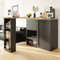 Wohnzimmer Bartisch Kücheninsel 360° drehbarer Bartisch mit 2 Schubladen, Schiebetürschrank & 3 offenen Regalen – Multifunktionaler Schreibtisch für Wohnzimmer, Arbeitszimmer & Esszimmer – Schwarz