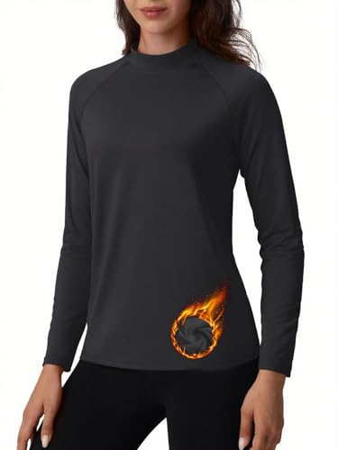 TACVASEN Damen Thermounterwäsche Langarmshirt Thermo Oberteil Sportshirt | Thermo Oberteil,Thermoshirt,Stehkragen,Innenfleece,Funktionsshirt,Warm,Sportshirt für Winter Herbst,Skiunterwäsche