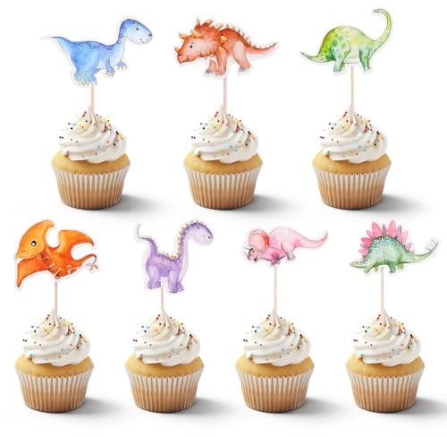 Dino Kuchen Deko 42 Stück, Dino Muffinförmchen Cupcake Topper | Dino Geburtstag Deko für Kindergeburtstag, Kuchendeko Dinosaurier für Torte