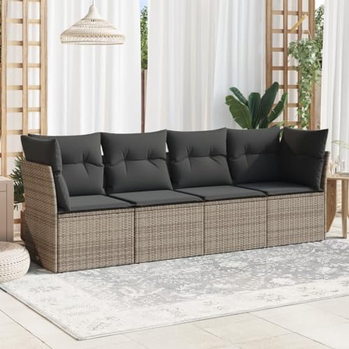 QJBSAVVA 4-teiliges Garten-Sofagarnitur Grau Poly-Rattan 234x62x69 cm mit Stauraum & abnehmbaren Kissen Modular Lounge Set für Balkon Terrasse und kleine Gärten