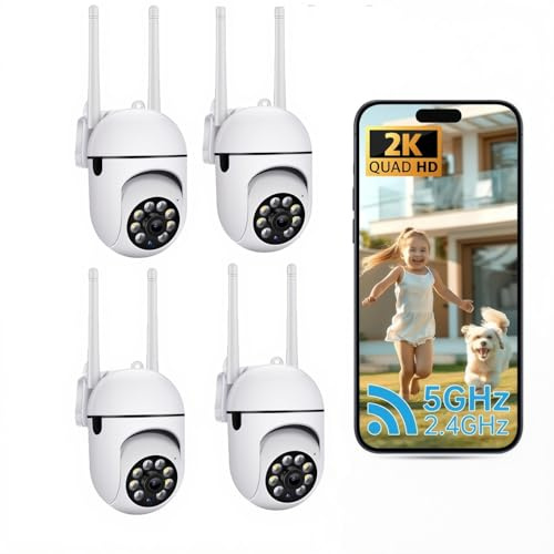 Baverta - Juego de 4 Cámaras de Vigilancia WiFi 1080P 3MP 360° 5GHz/2.4GHz, Visión Nocturna, Audio Bidireccional, Detección de Movimiento