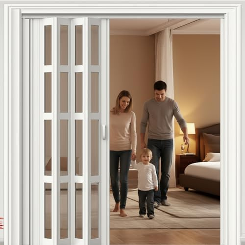 Poxvythb Porte Accordéon Intérieure Plissée, Porte de Placard Pliante Coulissante en Aluminium avec Serrure, Panneau de Porte Accordéon WXH:105x180cm