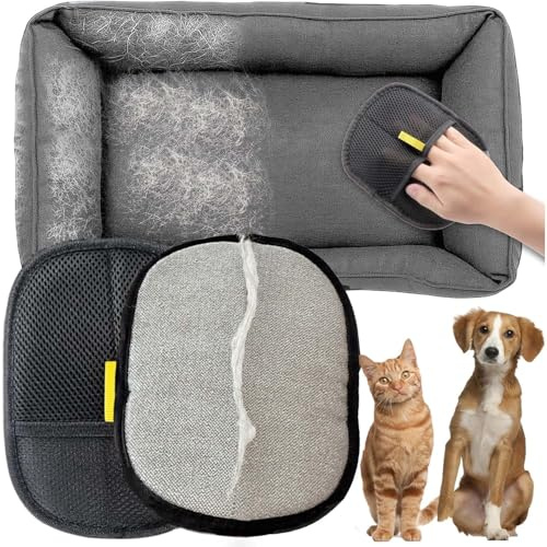 SZZETK 2 Stück Tierhaarentferner Handschuh, Remover Katzenhandschuh, Elektrostatischer Hundehaare Haarentfernungshandschuh, Doppelseitige Handschuhe zur Tierpflege für Kleidung, Teppiche, Sofas