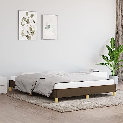 QJBSAVVA Bettgestell 140x200 cm Dunkelbraun Stoffbezug Robuster Bettrahmen mit Lattenrost Modernes Schlafzimmer Möbel für Jugendzimmer Gästezimmer und Singles