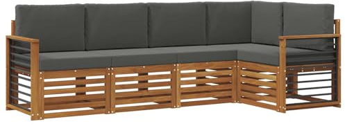 vidaXL Sofagarnituren 5 pcs Natur und Anthrazit Massivholz Akazie, Garten-Sofa, modernes Outdoor-Möbel, robuster Lounge-Satz, Bequeme Terrasse-Sitzmöbel für Dein Zuhause