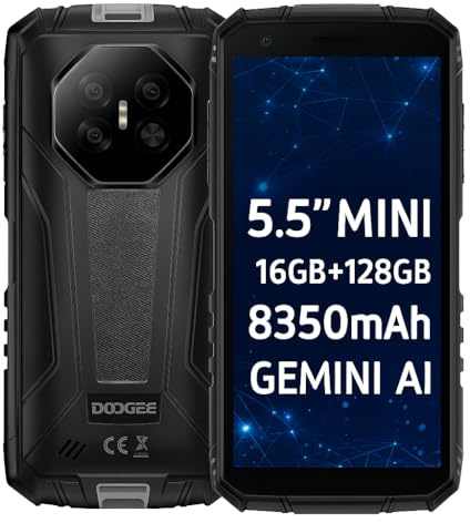 Mini Smartphone Rugged Fire 3 Pro, 5,5 HD+, Corpo Compatto+Facile da Impugnare, 16GB+128GB(2TB SD), 8350mAh Batteria a Lunga Durata, AI Gemini, 16MP+8MP, Cellulare Antiurto IP68, NFC, Nero