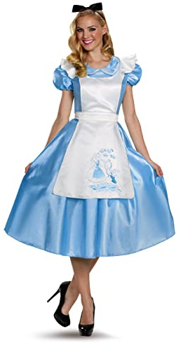 Disney Alice in Wonderland Costume, Official Disney Halloween Dress Up Outfit With Headband, Adult Size (8-12)