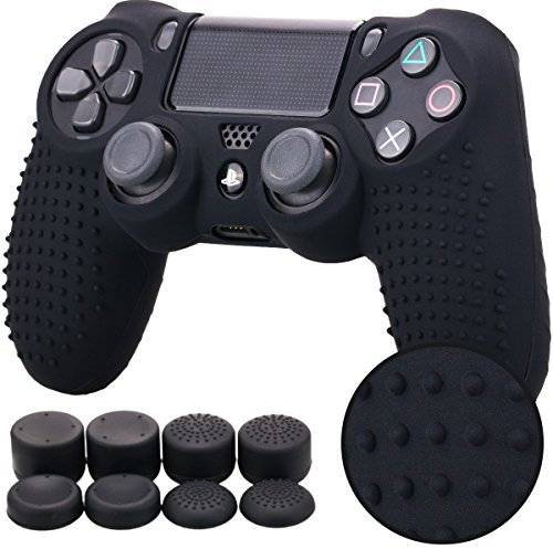 Pandaren® STUDDED Silikon Hülle Anti-Rutsch für PS4 controller x 1 ( schwarz) + FPS PRO thumb grips aufsätze x 8