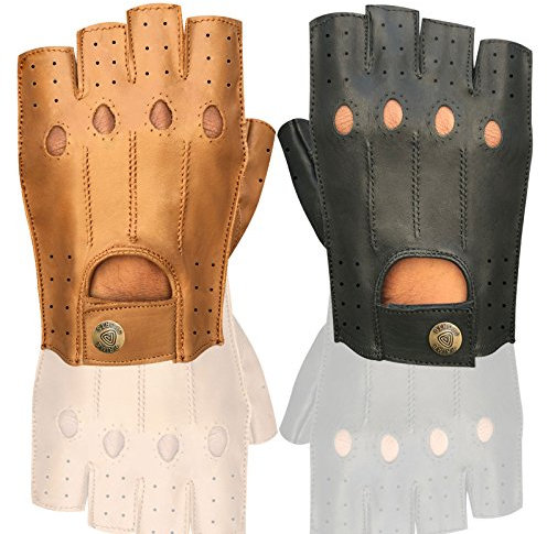 Hochwertige Halbfinger-Handschuhe aus weichem Leder für Herren, zum Motorrad- oder Busfahren, fingerlos 314, - 314-Black, moyen