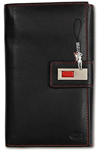 Old River Unisex Portemonnaie Geldbörse schwarz rot Leder 11x3x17cm OPD715S Leder Portemonnaie