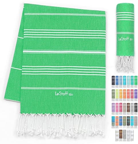 LeStoff Hamamtuch - 100% Bio-Baumwolle, 95 x 180 cm, Vorgewaschen, Saugstark, Schnelltrocknend, Badetuch, Badehandtuch groß, Saunatuch Herren, Saunahandtuch Damen, für Sauna, Wellness, Spa (Grün)