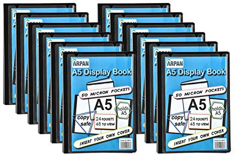 Arpan Porte-vues 24 pochettes Noir Format A5 Pour professionnels, professionnels, étudiants, projets, école, collège et usage personnel