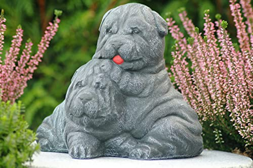 STEINFIGUREN SPICKER Steinfigur Hunde Paar 192/1, Mops Gartenfigur Steinguss Tierfigur Basaltgrau