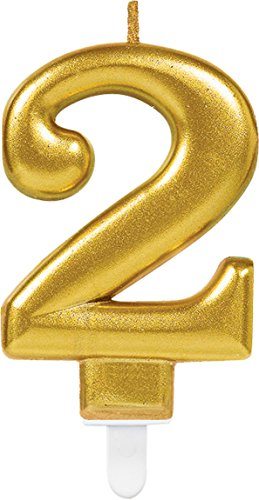 Zahlenkerze * ZAHL 2 * in GOLD mit Steckfuß | ca. 10cm x 6cm groß | Deko Goldene Hochzeit Jubiläum Geburtstagskerze Kerze Geburtstag