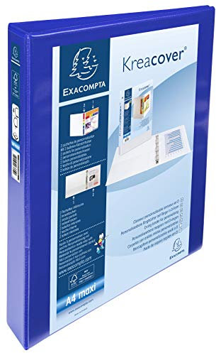 Exacompta - ref. 51942BE - 1 Customizable rigid opaque binder with 2 pockets - 4 D-rings of 30 mm - Spine 47 mm - External dimensions: 32 x 27.7 cm - Format to file A4 Maxi - Colour: blue