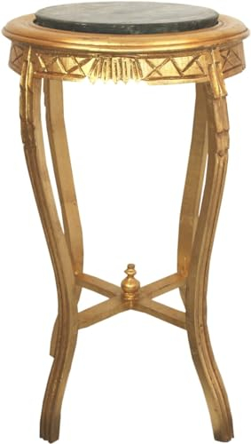 Casa Padrino Barock Beistelltisch mit Marmorplatte Gold/Schwarz Ø 40 x H. 69 cm - Runder handgeschnitzter Antik Stil Telefontisch Blumentisch
