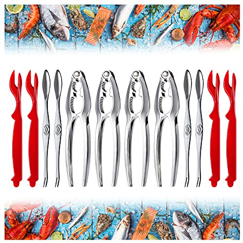 KXCOFTXI Seafood Tools Ensemble de crabes comprenant 4 fourchettes et 2 crackers de homard en acier inoxydable et zinc argent