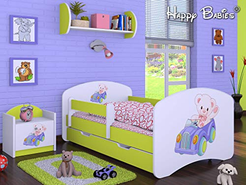 3-teiliges Set Jugendzimmer Kindermöbel Zimmermöbel 160 x80 (Bärchen im Auto lemon)