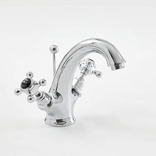 Milano Elizabeth Traditional Mono Basin Mixer Tap Crosshead Handles - Chrome Black