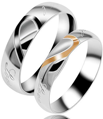 Uloveido Y552 Ehering / Verlobungsring für Paare, Titan, Edelstahl, Gravur Real Love, R1/2 (59.5mm), Kristall, Keine Angabe