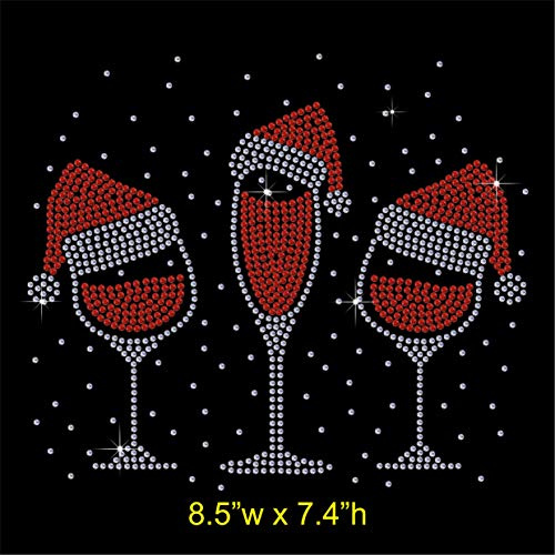 TShirt Showroom Christmas Wine Glass Rhinestone Hotfix Diamante Iron on Transfer Motif Applique