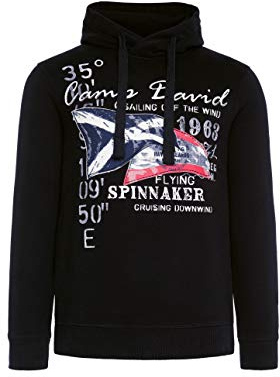 Camp David Herren Kapuzensweater mit Sailing Print, Black, L