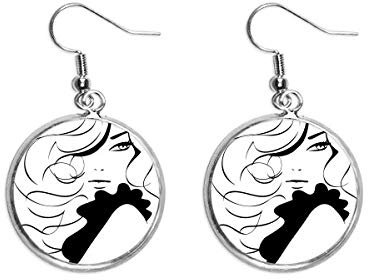 Mädchen mit langen Haaren Madame Silhouette Ohrring aus Silber., Keramik