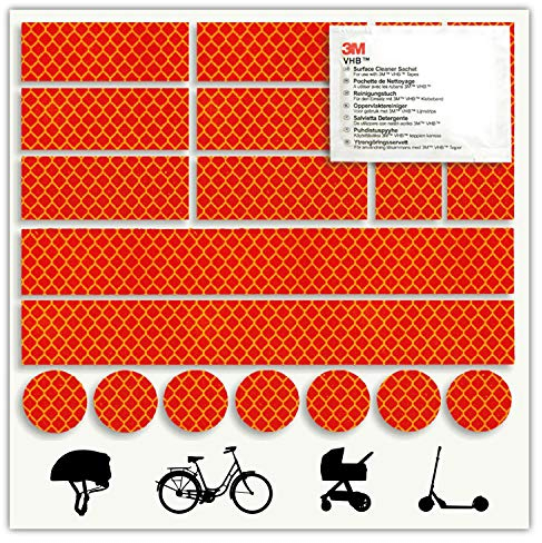 - 3M - Reflektoren-Aufkleber - Reflektor-Set für z. B. Fahrrad, Helm, Skateboard, Auto, Motorrad, Kinderroller - Verbessert Sichtbarkeit & Sicherheit - Hergestellt mit 3M Diamond Grade Tape (Rot)