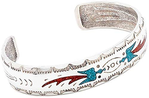 SILVERFOX Indianerschmuck Armreif Türkis Koralle Chip Inlay Thunderbird Donnervogel Westernschmuck Armband Indianerarmreif